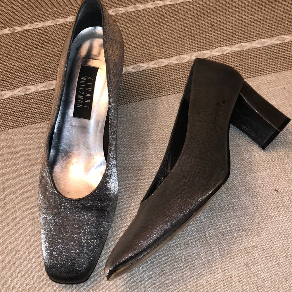 Stuart Weitzman Silver Block Heels